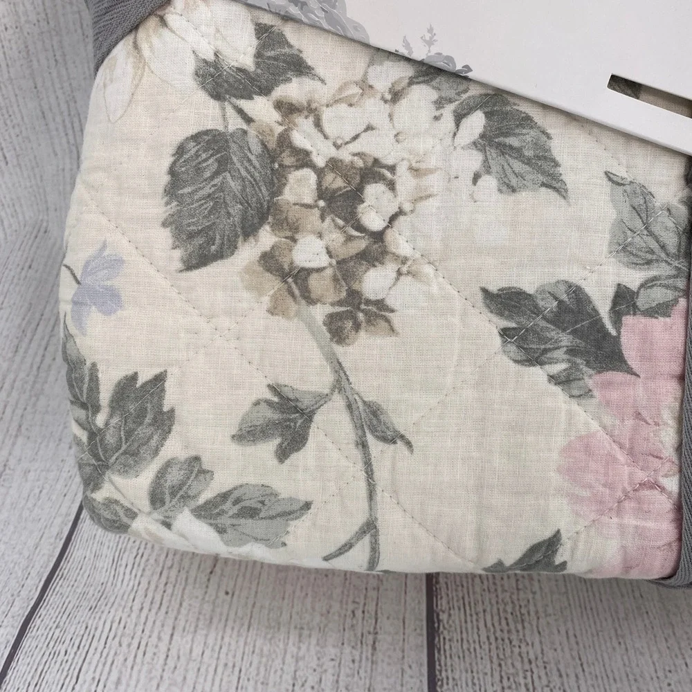 Shabby Chic Linen Cotton Quilt KING Pink Rose Floral Cream Bedding Romantic
